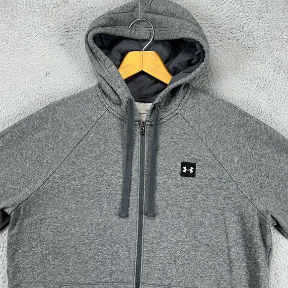 Under Armour Hoodie Jacket Mens Medium‎ Cold Gear Grey Loose Full Zip Drawstring - Picture 1 of 10